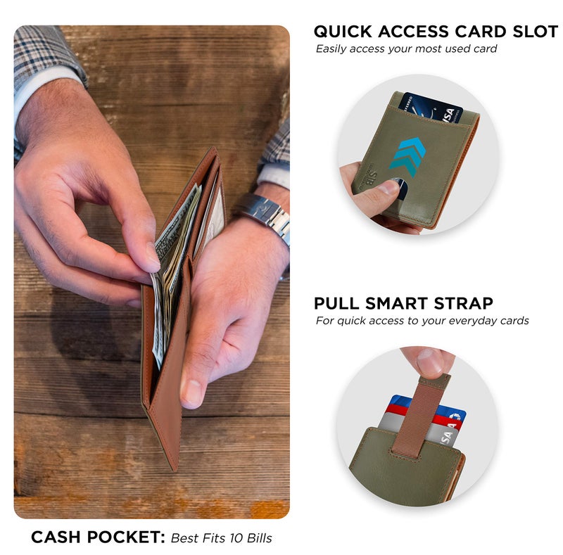 SERMAN BRANDS RFID Blocking Slim Bifold Genuine Leather Thin Minimalist Front Pocket Wallets for Men Billfold Wallet Men Gift (Salted Green 2.0) - Image 4